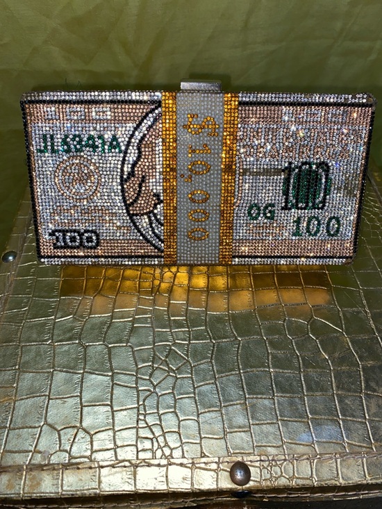 None Handbags - Rhinestone Money Band Clutch - Gold, Silver, Green